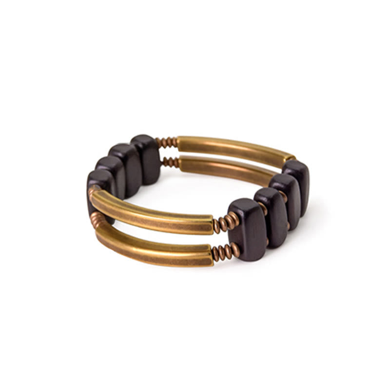 Bracelet spirituel double couche en bois d'ébène et cuivre