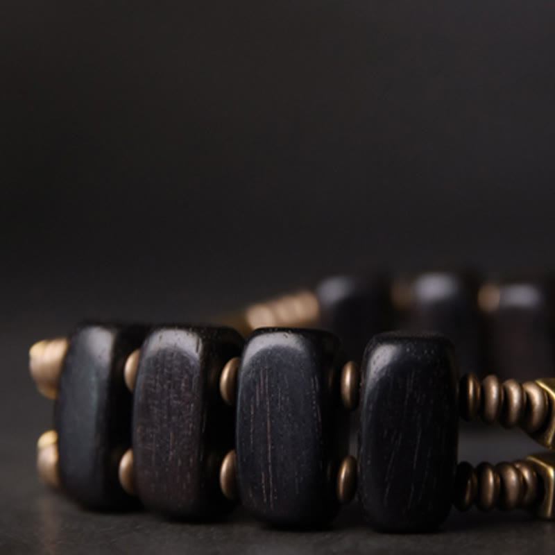 Bracelet spirituel double couche en bois d'ébène et cuivre