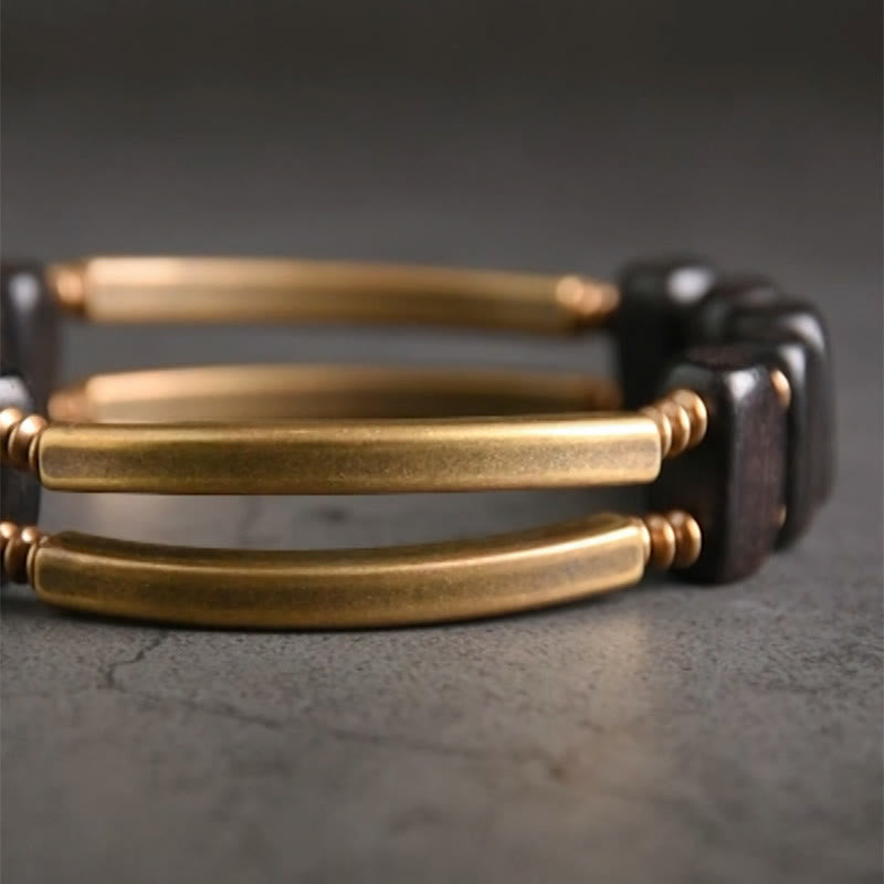 Bracelet spirituel double couche en bois d'ébène et cuivre