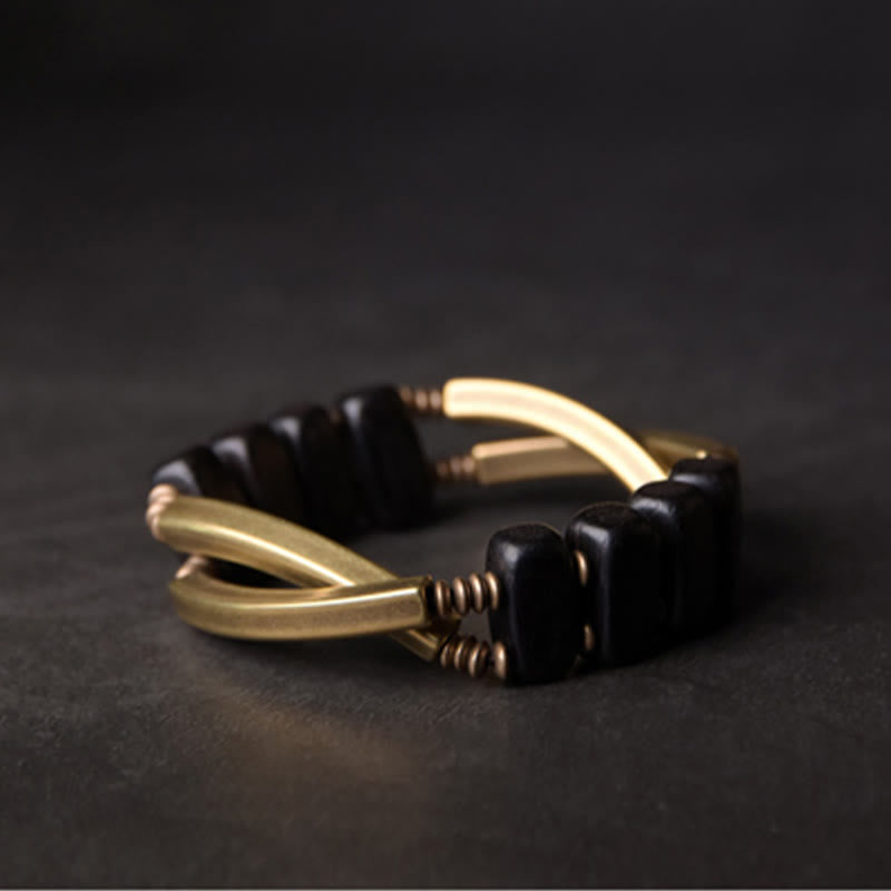 Bracelet spirituel double couche en bois d'ébène et cuivre