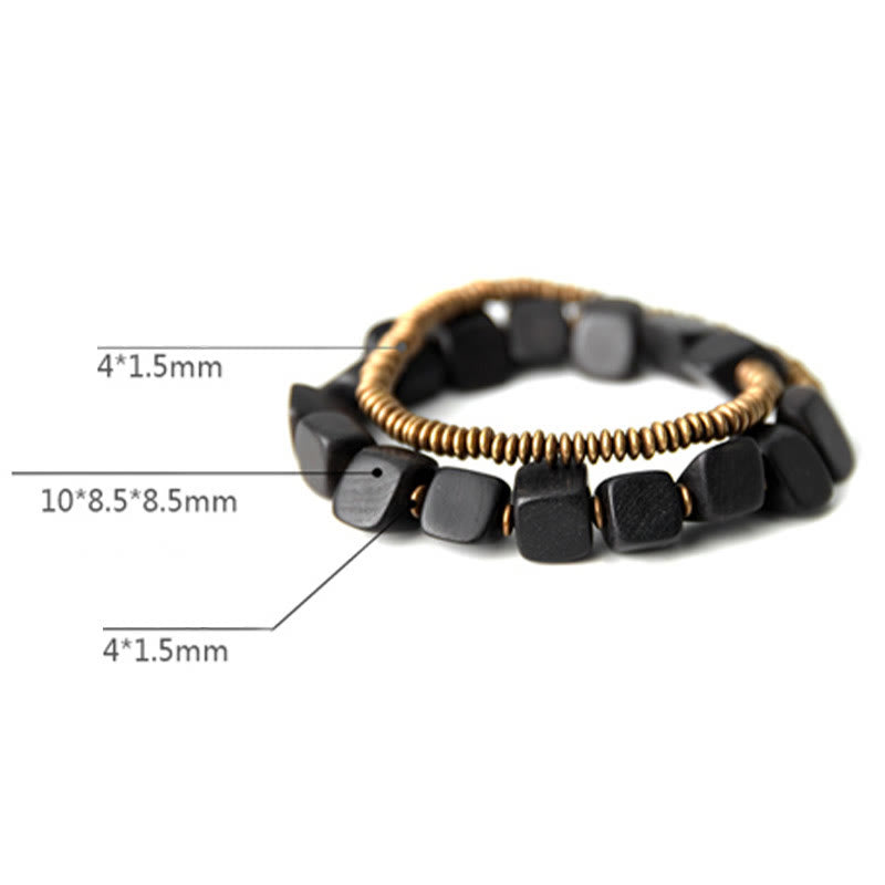 Bracelet spirituel double tour en bois d'ébène et cuivre Peace