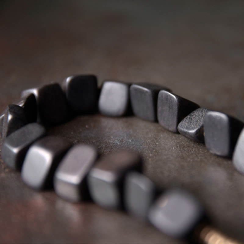 Bracelet spirituel double tour en bois d'ébène et cuivre Peace