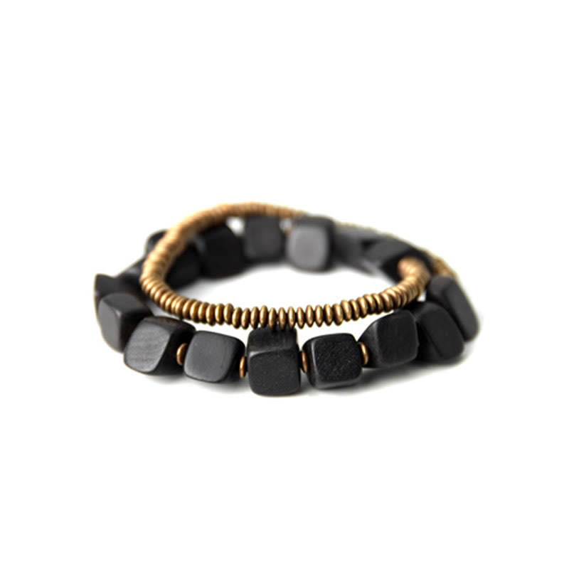 Bracelet spirituel double tour en bois d'ébène et cuivre Peace