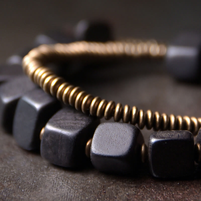 Bracelet spirituel double tour en bois d'ébène et cuivre Peace