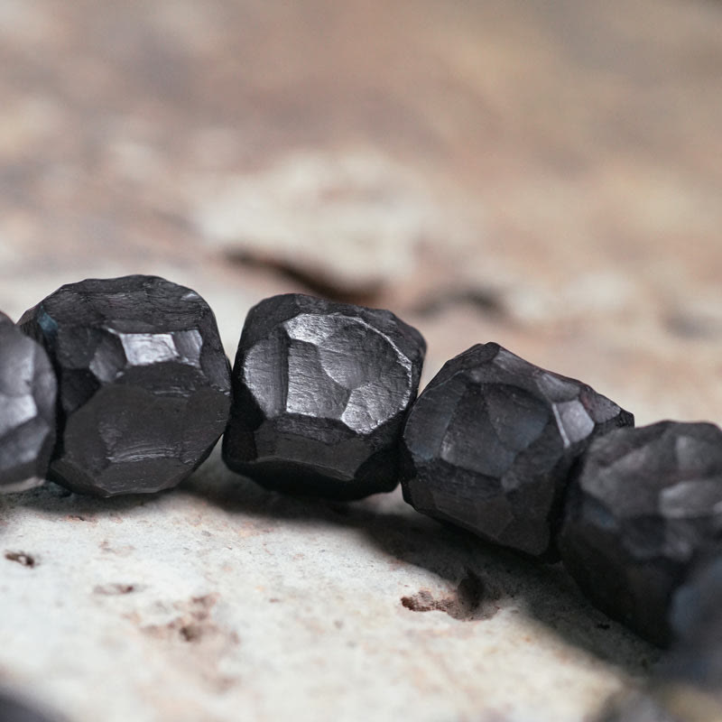 Bracelet Mala en bois d'ébène et cuivre pour la paix, 15-18 cm