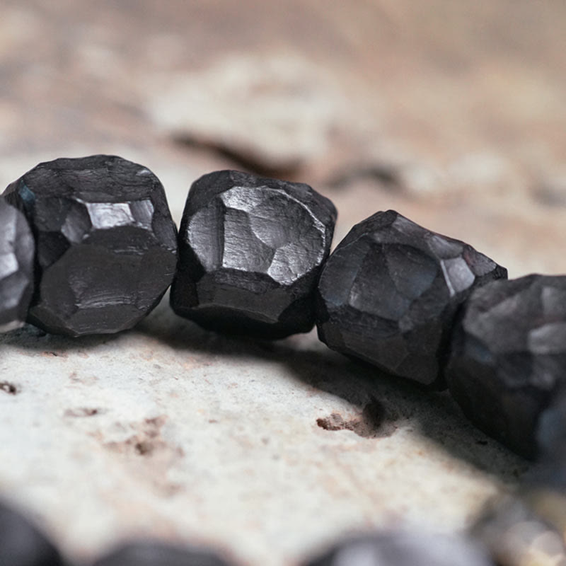 Bracelet Mala en bois d'ébène et cuivre pour la paix, 15-18 cm