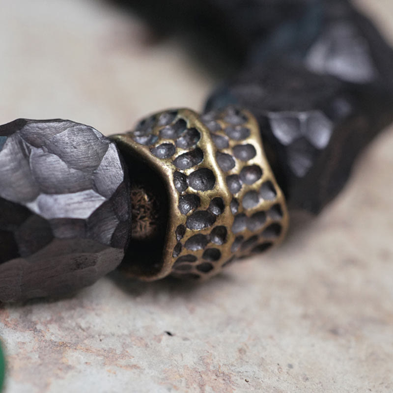 Bracelet Mala en bois d'ébène et cuivre pour la paix, 15-18 cm