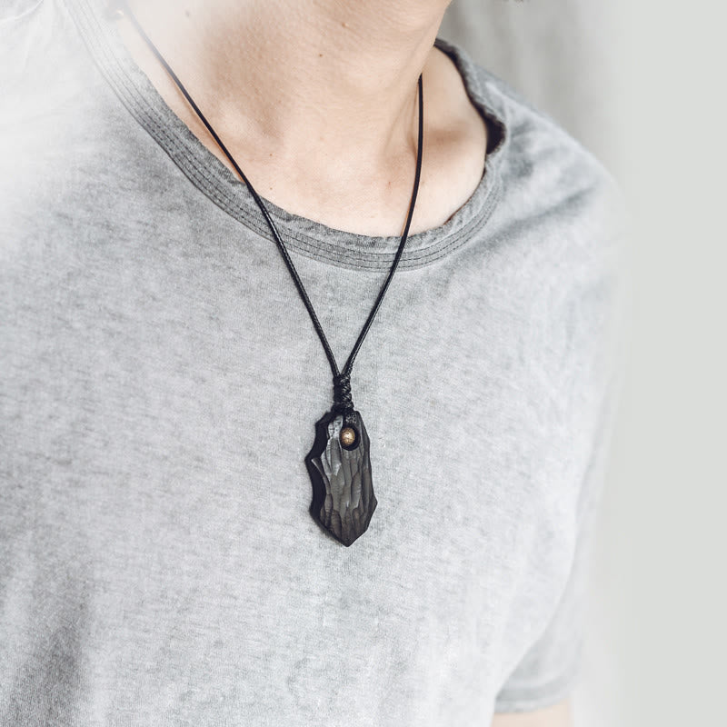 Collier spirituel en bois d'ébène et cuivre pour la paix et la protection