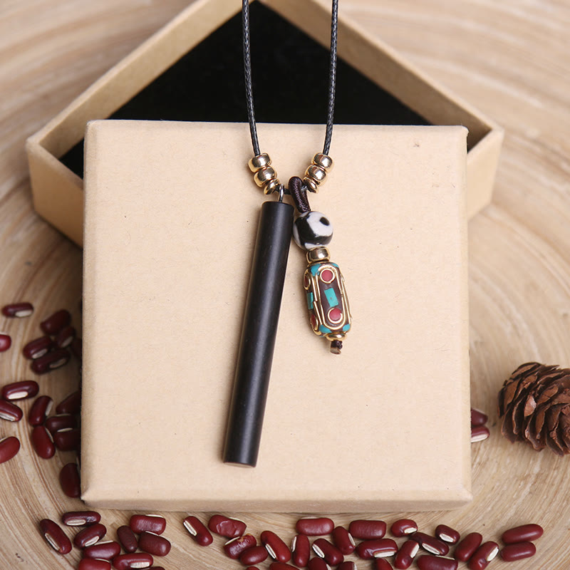 Collier de perles Dzi en bois d'ébène pour la protection spirituelle et la paix
