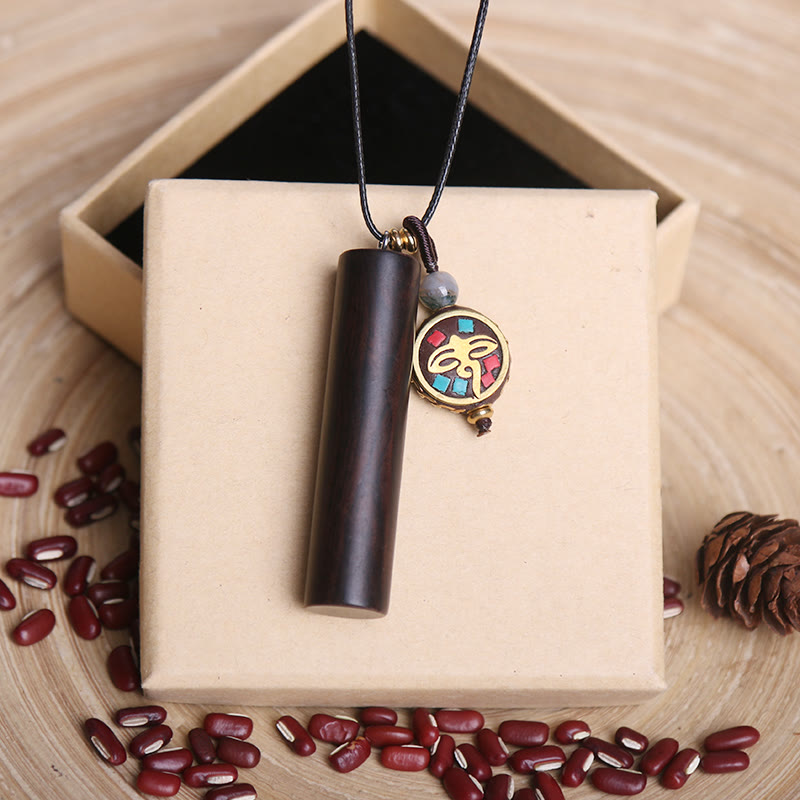 Collier de perles Dzi en bois d'ébène pour la protection spirituelle et la paix