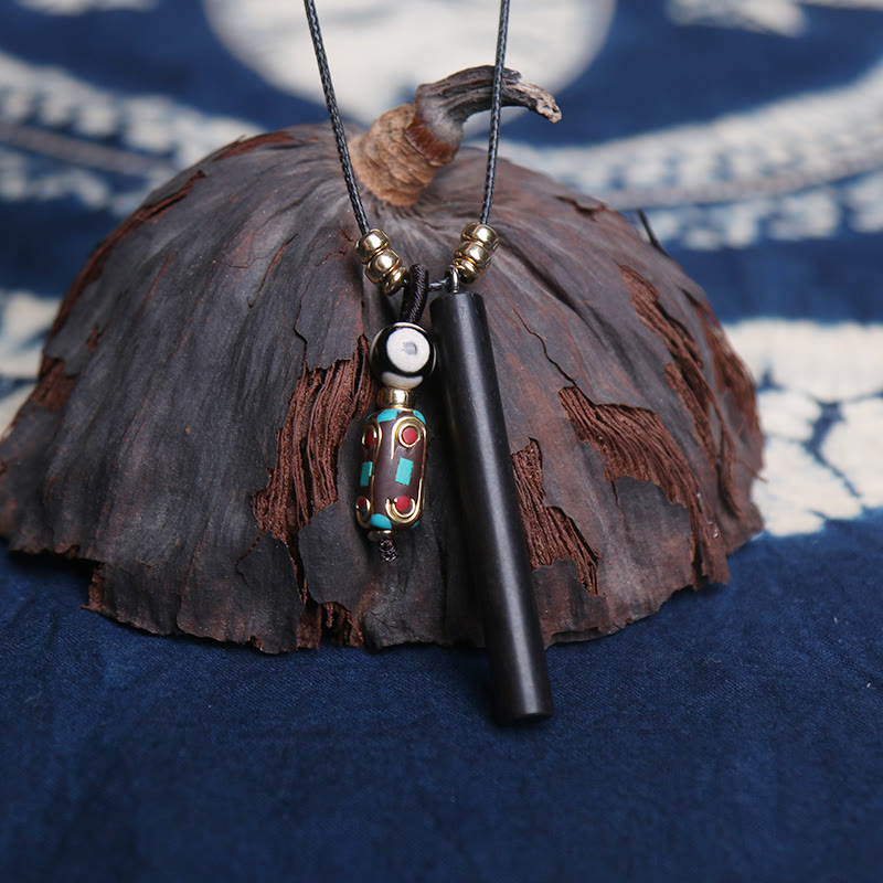 Collier de perles Dzi en bois d'ébène pour la protection spirituelle et la paix