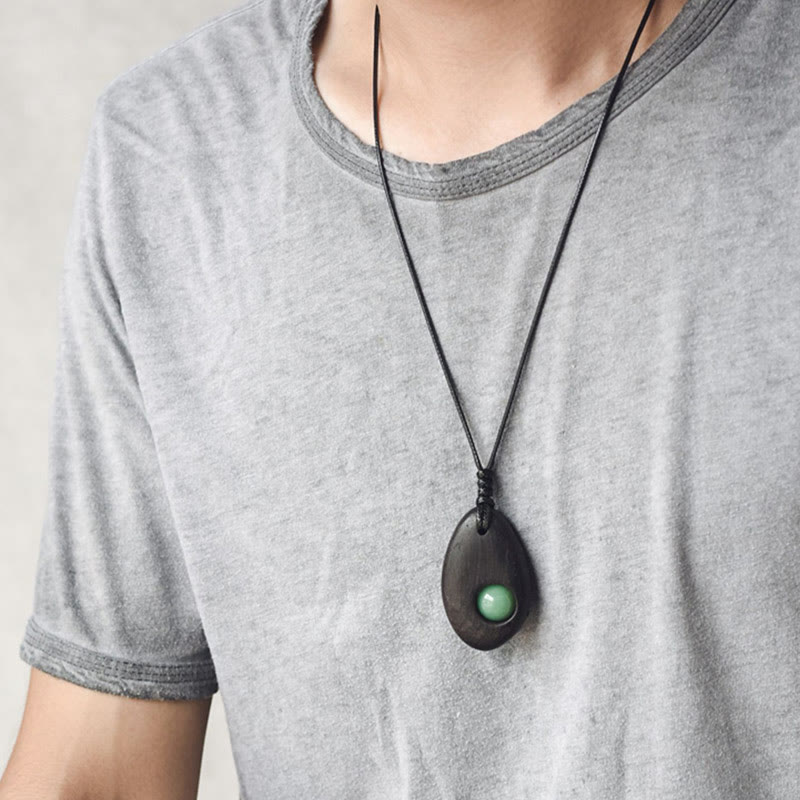 Collier Paix Calme en Bois d'Ébène et Aventurine Verte