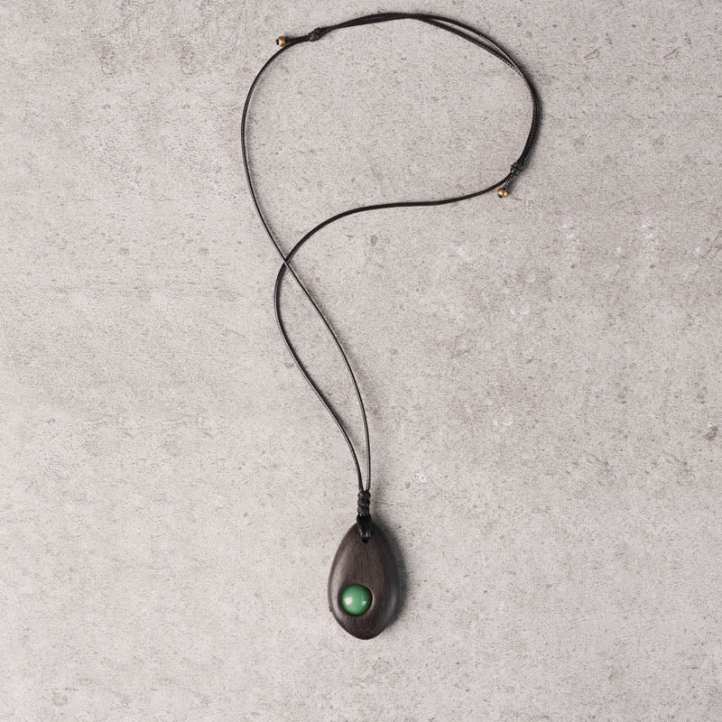 Collier Paix Calme en Bois d'Ébène et Aventurine Verte