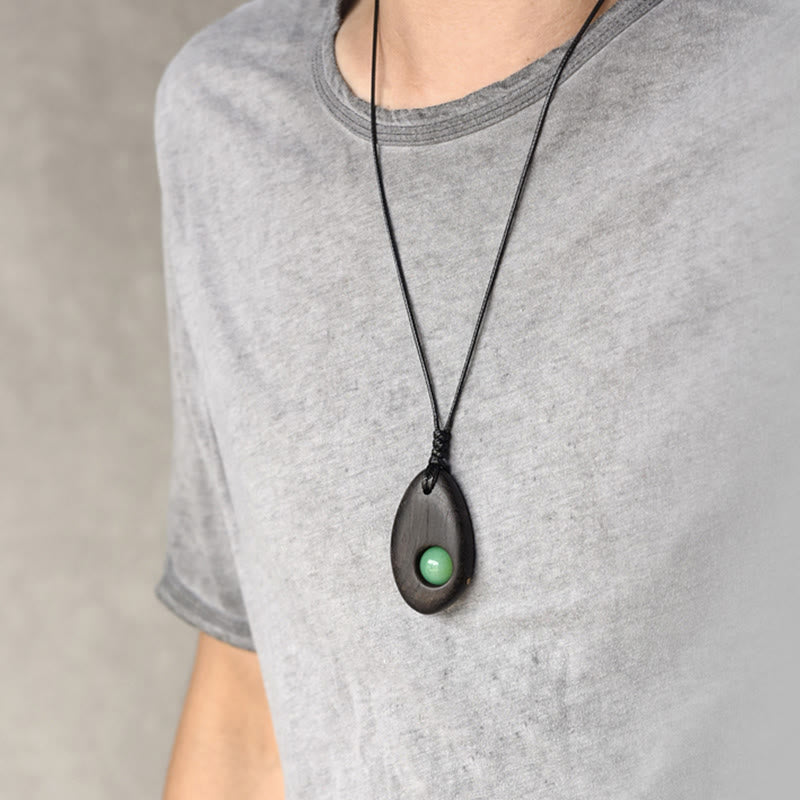 Collier Paix Calme en Bois d'Ébène et Aventurine Verte