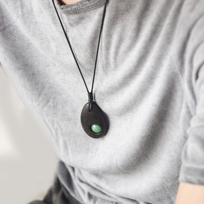 Collier Paix Calme en Bois d'Ébène et Aventurine Verte
