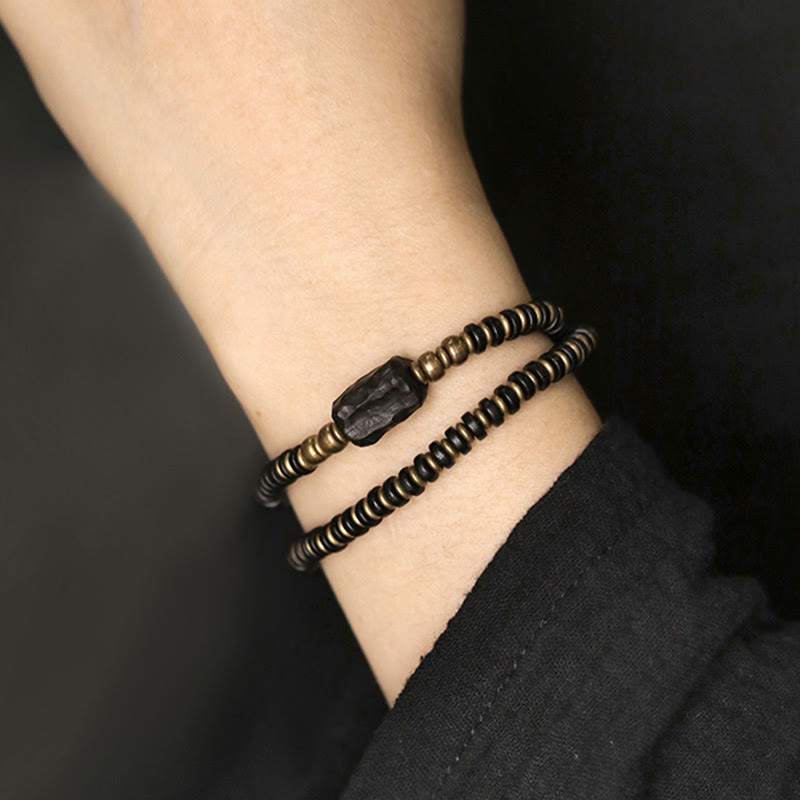 Bracelet double tour en bois d'ébène et bois de santal vert pour le calme