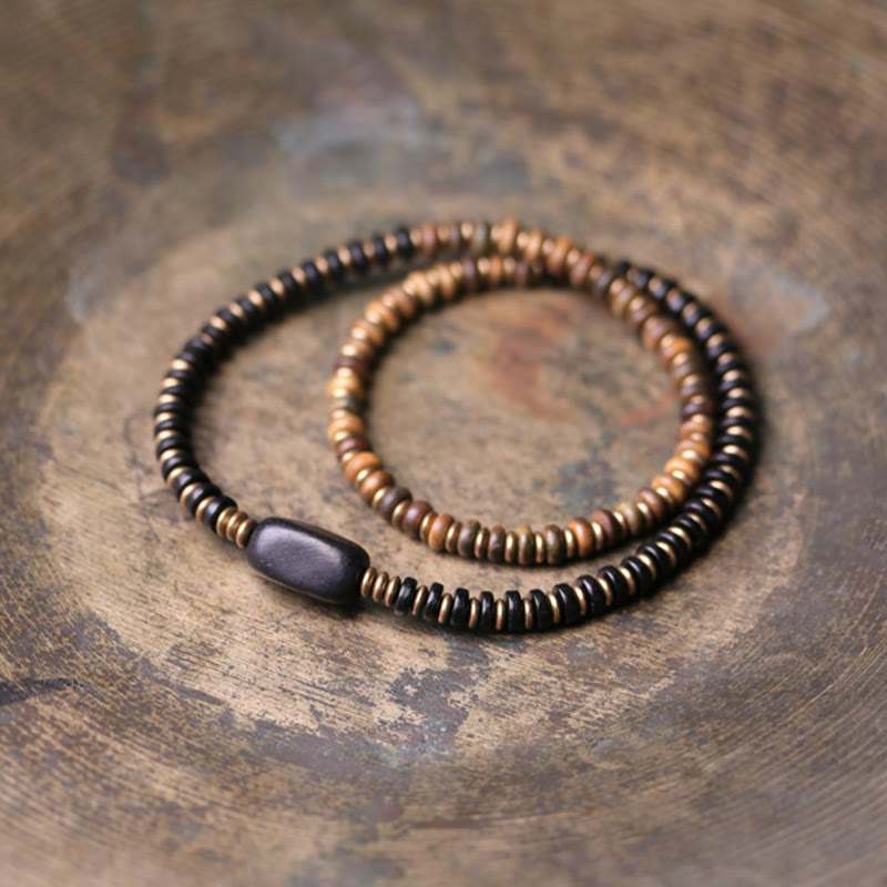 Bracelet double tour en bois d'ébène et bois de santal vert pour le calme