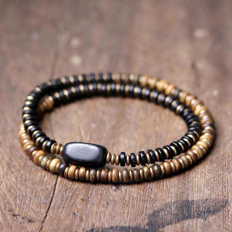 Bracelet double tour en bois d'ébène et bois de santal vert pour le calme