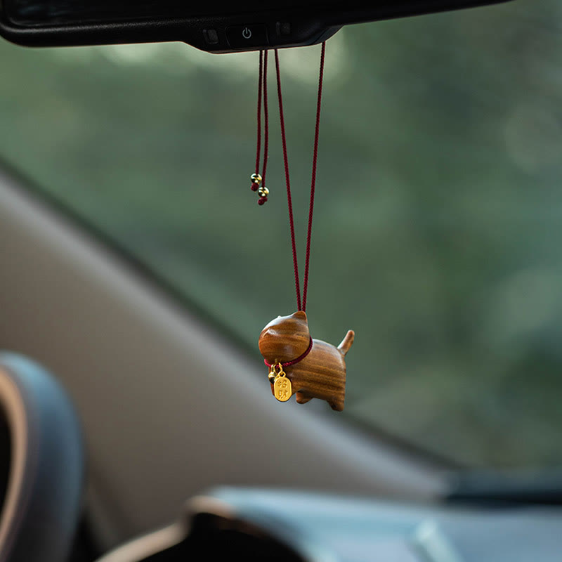 Chat porte-bonheur en bois d'ébène et bois de santal vert, équilibre pour voiture