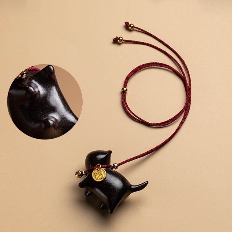 Chat porte-bonheur en bois d'ébène et bois de santal vert, équilibre pour voiture