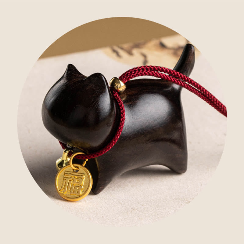 Chat porte-bonheur en bois d'ébène et bois de santal vert, équilibre pour voiture