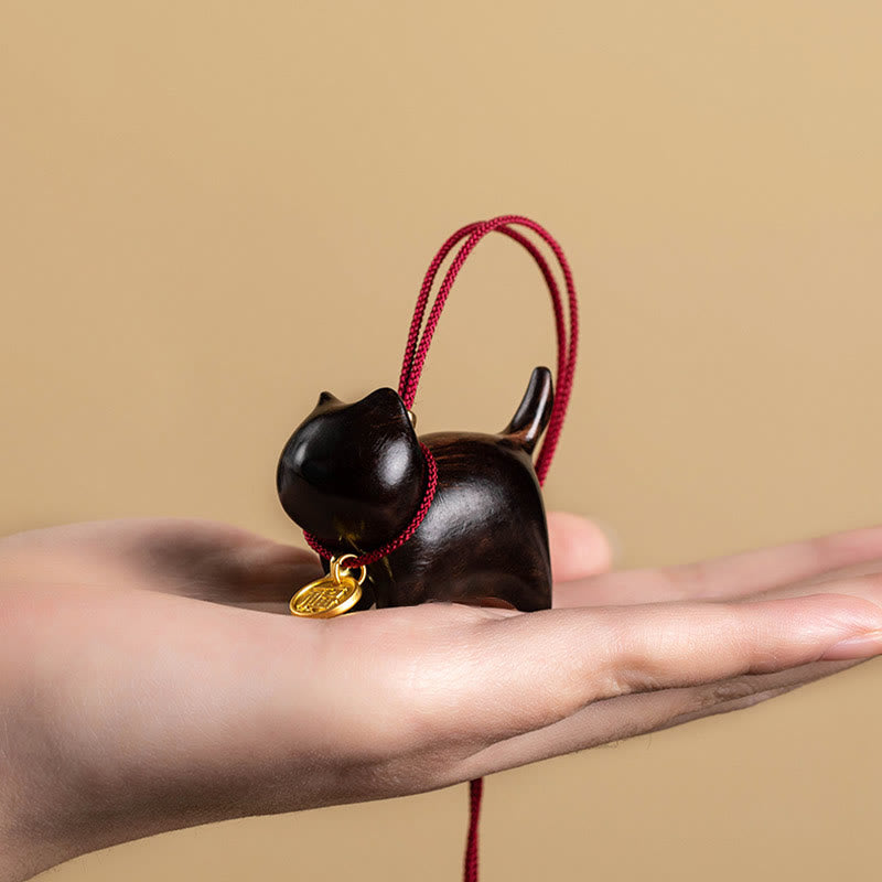 Chat porte-bonheur en bois d'ébène et bois de santal vert, équilibre pour voiture