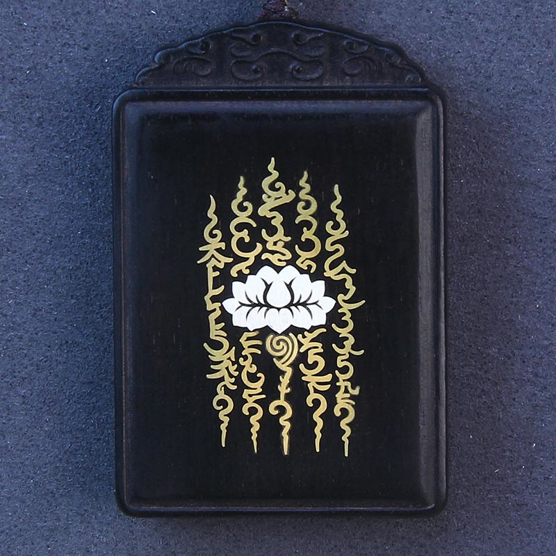 Collier Lotus en bois d'ébène 6 cm | Incrustations en argent sterling