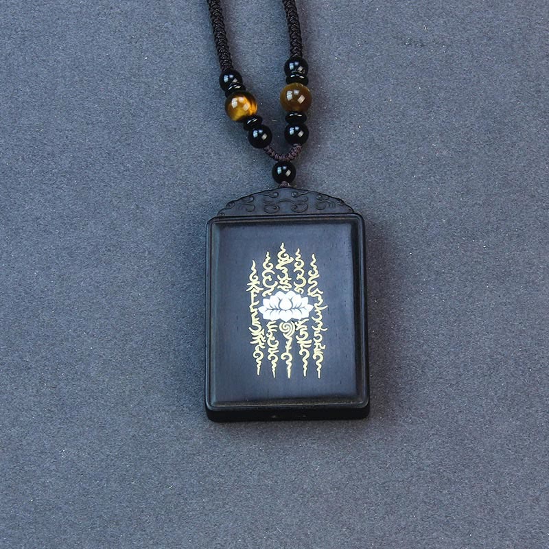 Collier Lotus en bois d'ébène 6 cm | Incrustations en argent sterling