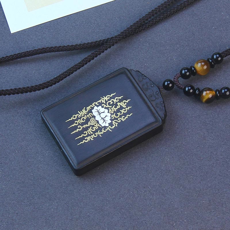 Collier Lotus en bois d'ébène 6 cm | Incrustations en argent sterling