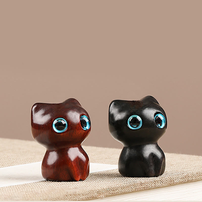 Porte-clés chat porte-bonheur en bois d'ébène pour la paix et l'équilibre spirituels