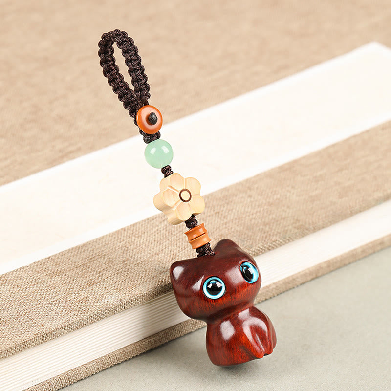 Porte-clés chat porte-bonheur en bois d'ébène pour la paix et l'équilibre spirituels