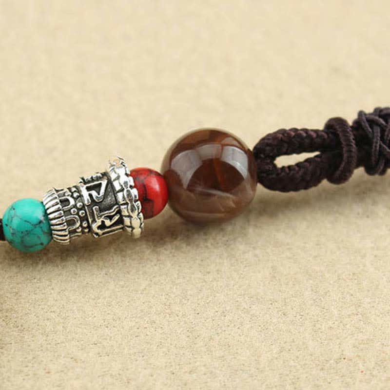 Collier pendentif en bois d'ébène avec cinq dieux de la richesse | Paix