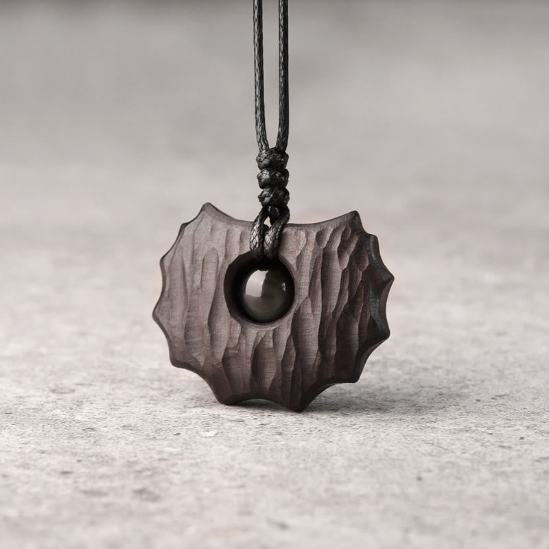 Collier Paix Calme en Bois d'Ébène et Obsidienne de Forme Irrégulière