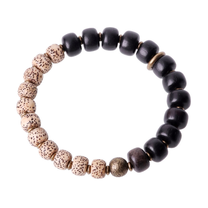 Bracelet de paix en bois d'ébène et obsidienne 15 cm unisexe