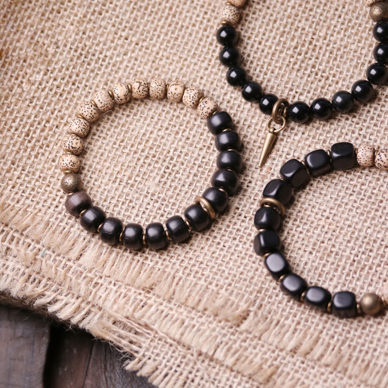 Bracelet de paix en bois d'ébène et obsidienne 15 cm unisexe