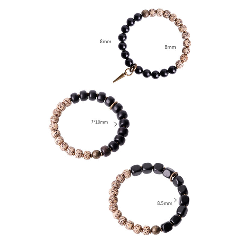 Bracelet de paix en bois d'ébène et obsidienne 15 cm unisexe