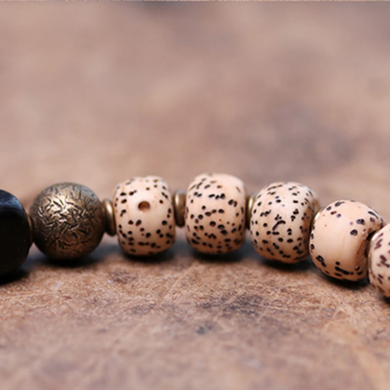 Bracelet de paix en bois d'ébène et obsidienne 15 cm unisexe