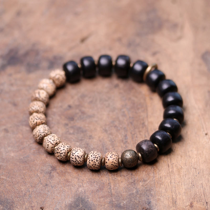 Bracelet de paix en bois d'ébène et obsidienne 15 cm unisexe