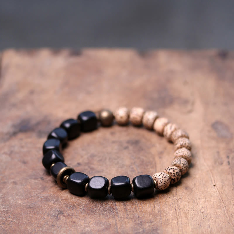 Bracelet de paix en bois d'ébène et obsidienne 15 cm unisexe