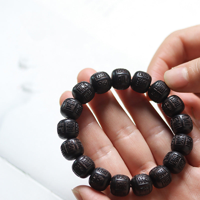 Bracelet d'équilibre unisexe en bois d'ébène Om Mani Padme Hum 13 mm