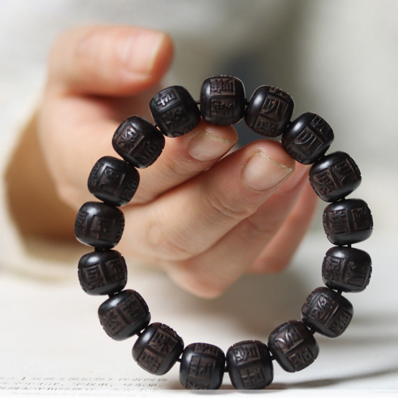 Bracelet d'équilibre unisexe en bois d'ébène Om Mani Padme Hum 13 mm