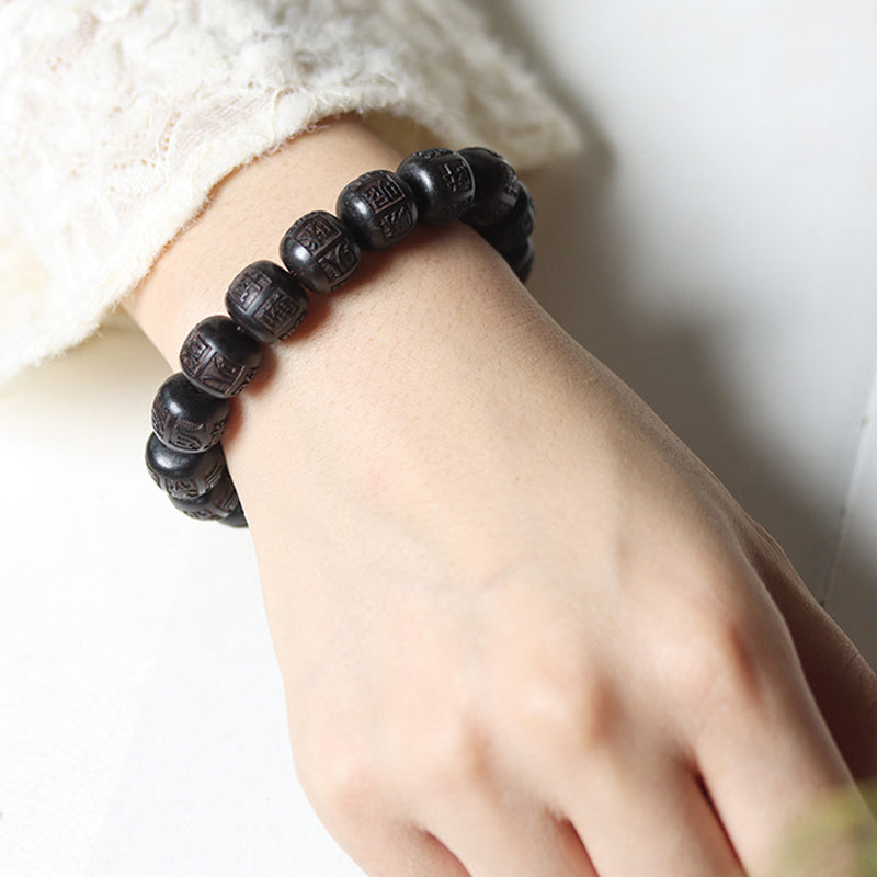 Bracelet d'équilibre unisexe en bois d'ébène Om Mani Padme Hum 13 mm