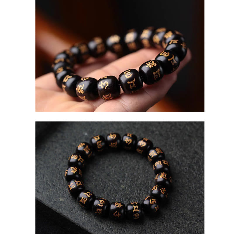 Bracelet de paix Om Mani Padme Hum en bois d'ébène pour l'équilibre