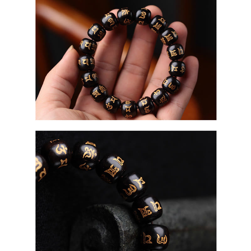 Bracelet de paix Om Mani Padme Hum en bois d'ébène pour l'équilibre