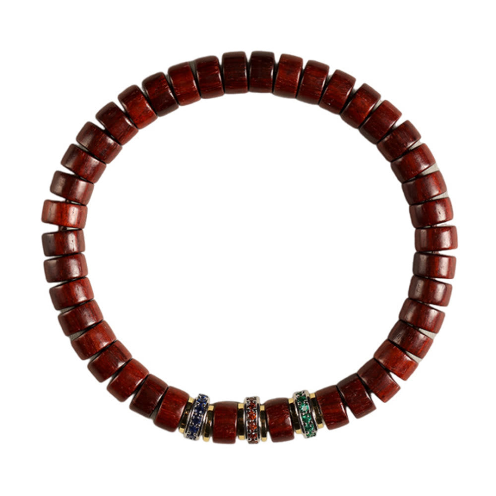 Bracelet Peace en bois d'ébène avec petite feuille de santal rouge et zircon, unisexe