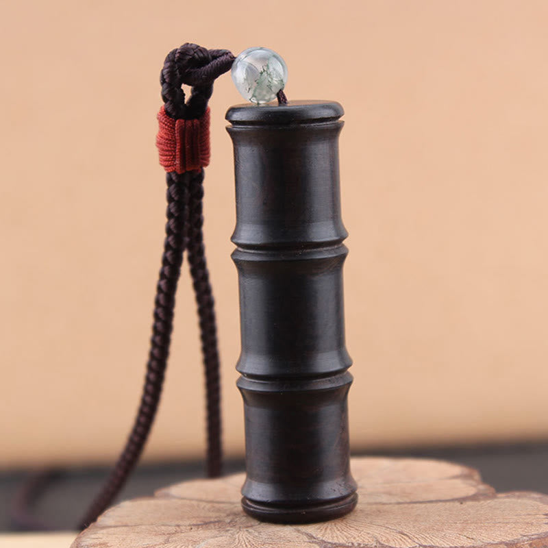 Collier spirituel en bois d'ébène avec boîte de prière Ghau en bambou