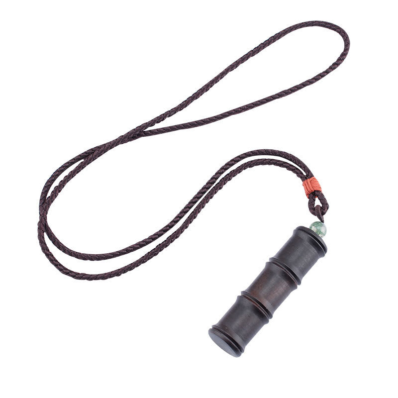 Collier spirituel en bois d'ébène avec boîte de prière Ghau en bambou