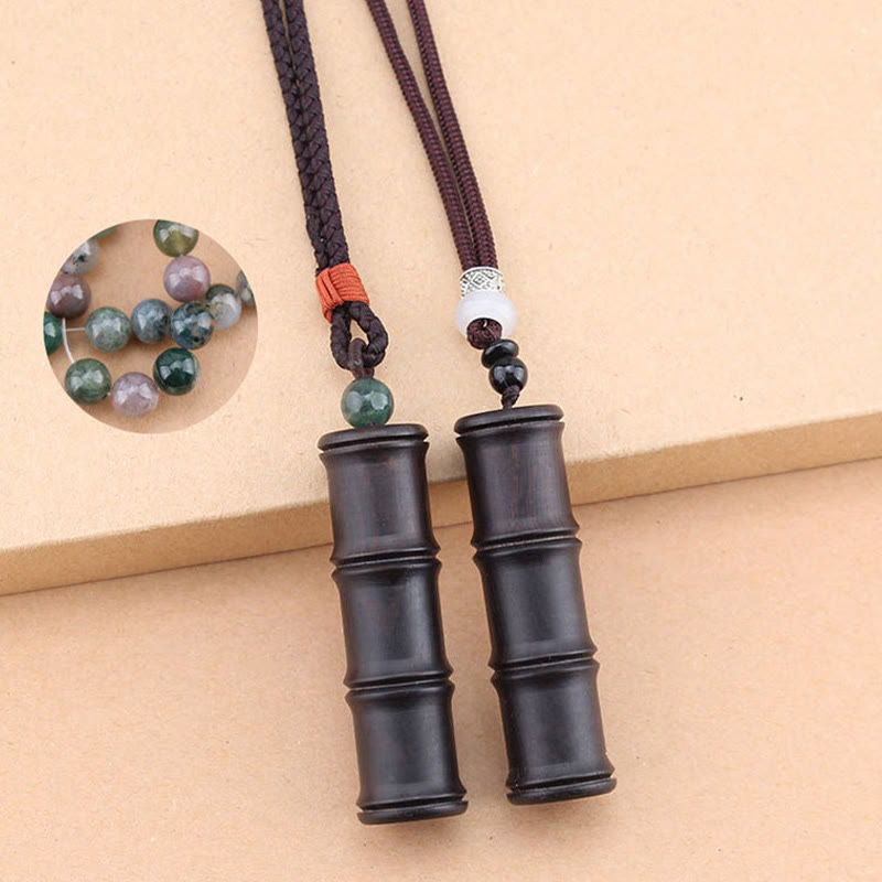Collier spirituel en bois d'ébène avec boîte de prière Ghau en bambou