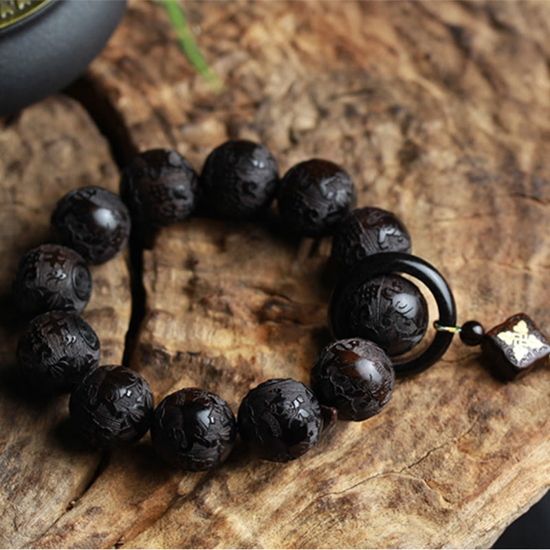 Bracelet d'équilibre Yin Yang en bois d'ébène, perles de 20 mm