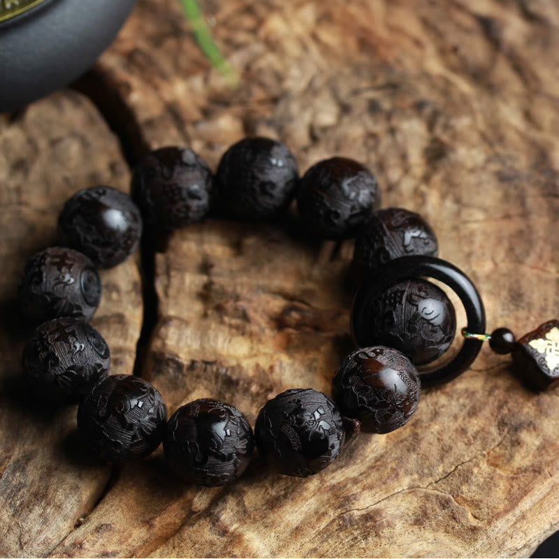 Bracelet d'équilibre Yin Yang en bois d'ébène, perles de 20 mm